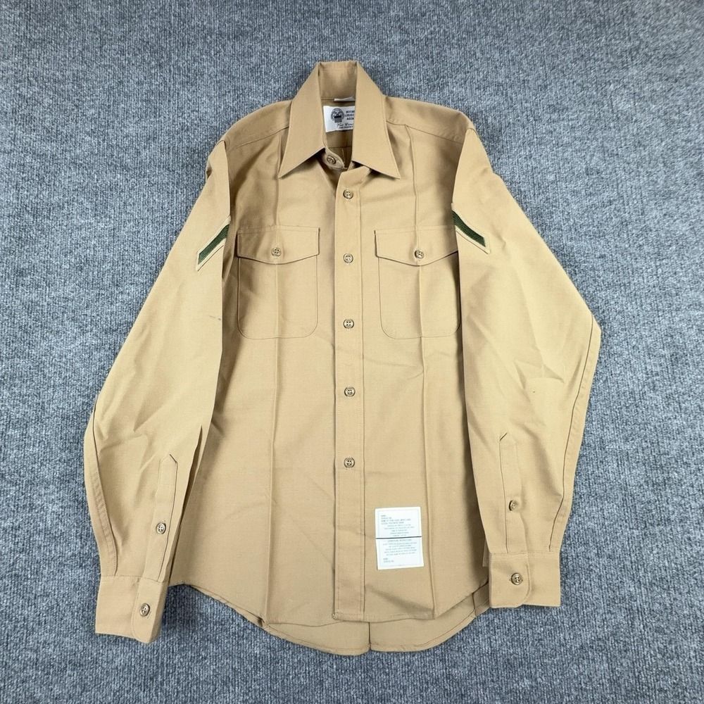 Valor Collection Dress Shirt Mens 14.5 34/35 Beige Uniform Long Sleeve Work